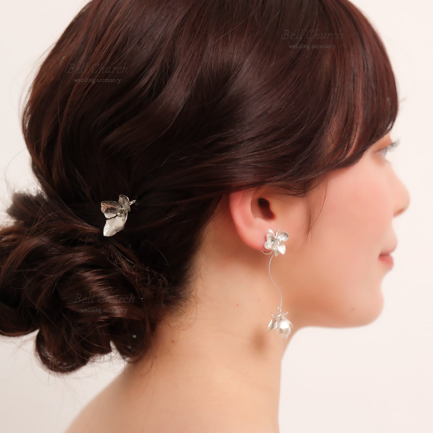 ヘアカフ 3点セット ヘアポニー ポニーフック お花 フラワー ペタル メタル ストーン ミニカフ｜シルバー (BC-H63)【結婚式　アクセサリー　ヘアアクセサリー　ヘアカフ】