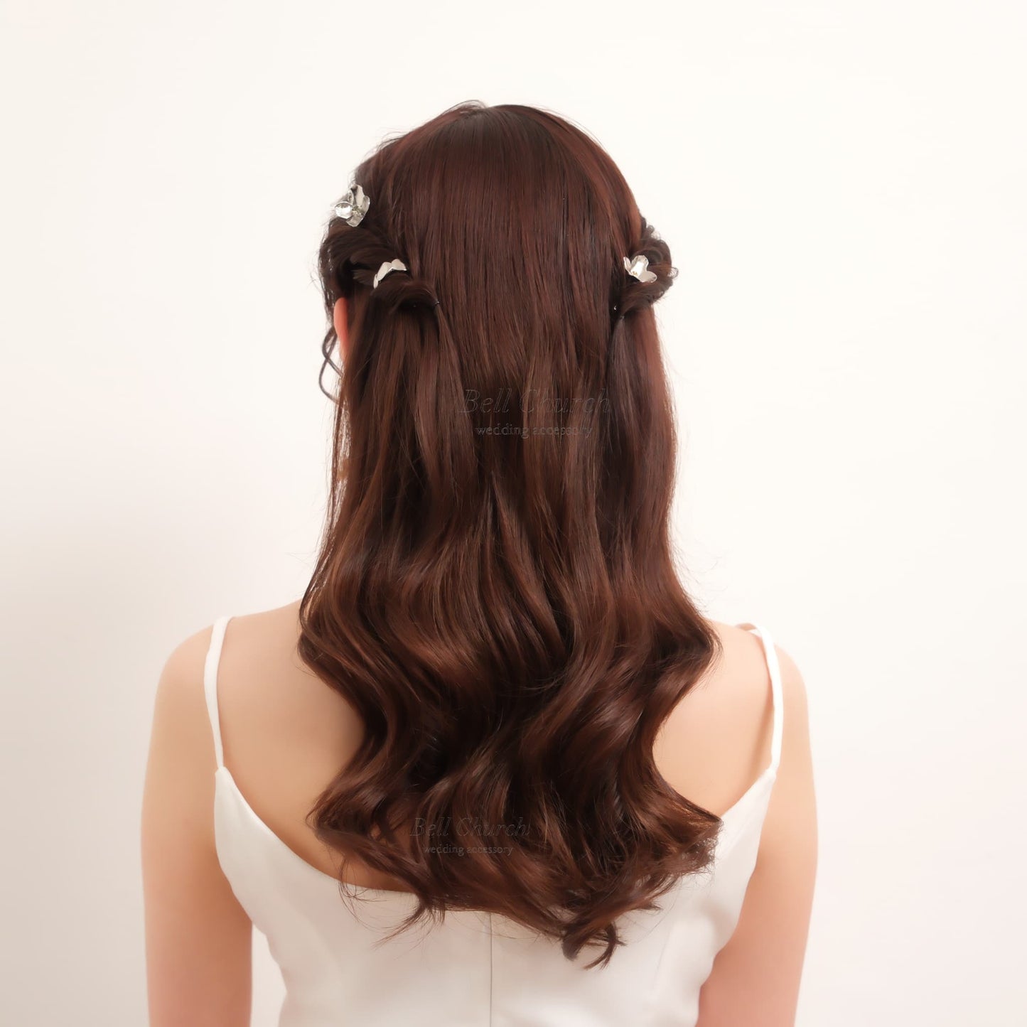 ヘアカフ 3点セット ヘアポニー ポニーフック お花 フラワー ペタル メタル ストーン ミニカフ｜シルバー (BC-H63)【結婚式　アクセサリー　ヘアアクセサリー　ヘアカフ】