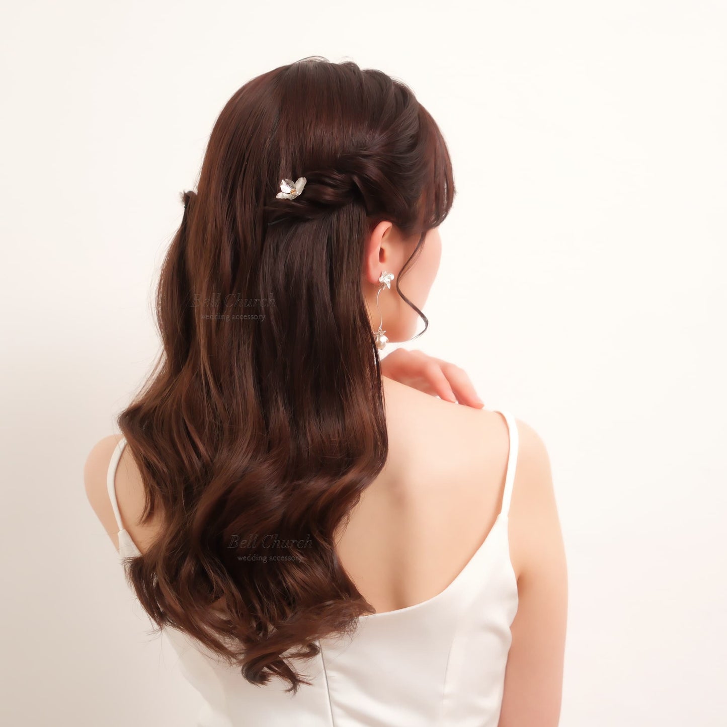 ヘアカフ 3点セット ヘアポニー ポニーフック お花 フラワー ペタル メタル ストーン ミニカフ｜シルバー (BC-H63)【結婚式　アクセサリー　ヘアアクセサリー　ヘアカフ】