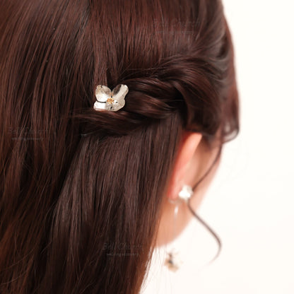 ヘアカフ 3点セット ヘアポニー ポニーフック お花 フラワー ペタル メタル ストーン ミニカフ｜シルバー (BC-H63)【結婚式　アクセサリー　ヘアアクセサリー　ヘアカフ】