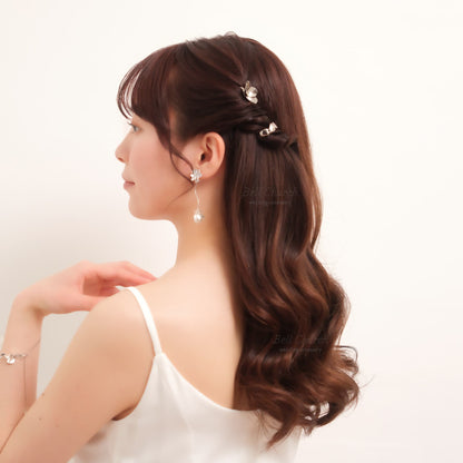 ヘアカフ 3点セット ヘアポニー ポニーフック お花 フラワー ペタル メタル ストーン ミニカフ｜シルバー (BC-H63)【結婚式　アクセサリー　ヘアアクセサリー　ヘアカフ】