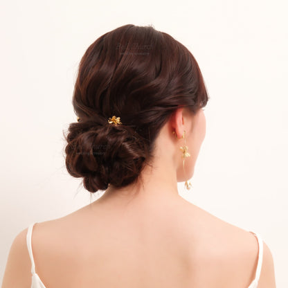 ヘアカフ 3点セット ヘアポニー ポニーフック パール お花 フラワー ペタル メタル ストーン ミニカフ｜ゴールド (BC-H64)【結婚式　アクセサリー　ヘアアクセサリー　ヘアカフ】