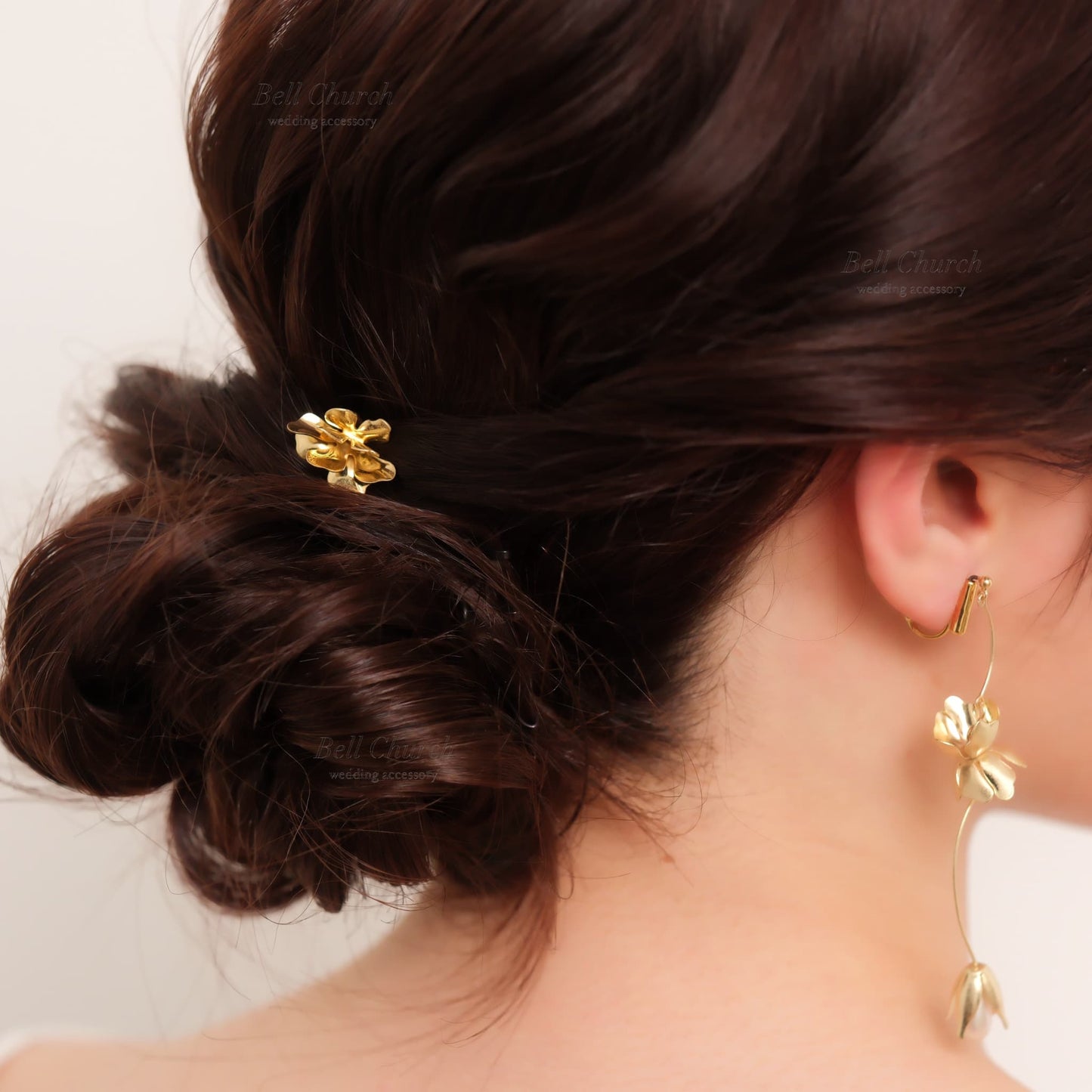 ヘアカフ 3点セット ヘアポニー ポニーフック パール お花 フラワー ペタル メタル ストーン ミニカフ｜ゴールド (BC-H64)【結婚式　アクセサリー　ヘアアクセサリー　ヘアカフ】