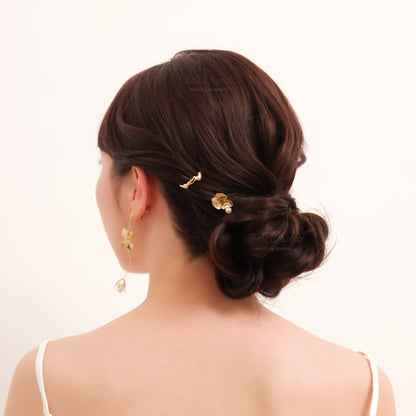 ヘアカフ 3点セット ヘアポニー ポニーフック パール お花 フラワー ペタル メタル ストーン ミニカフ｜ゴールド (BC-H64)【結婚式　アクセサリー　ヘアアクセサリー　ヘアカフ】