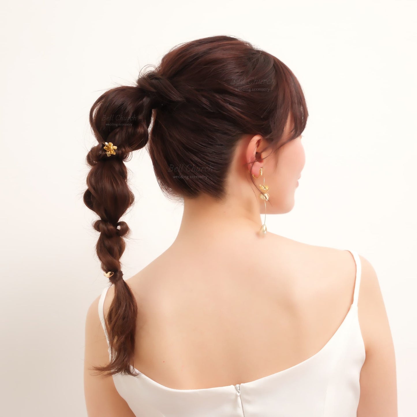 ヘアカフ 3点セット ヘアポニー ポニーフック パール お花 フラワー ペタル メタル ストーン ミニカフ｜ゴールド (BC-H64)【結婚式　アクセサリー　ヘアアクセサリー　ヘアカフ】