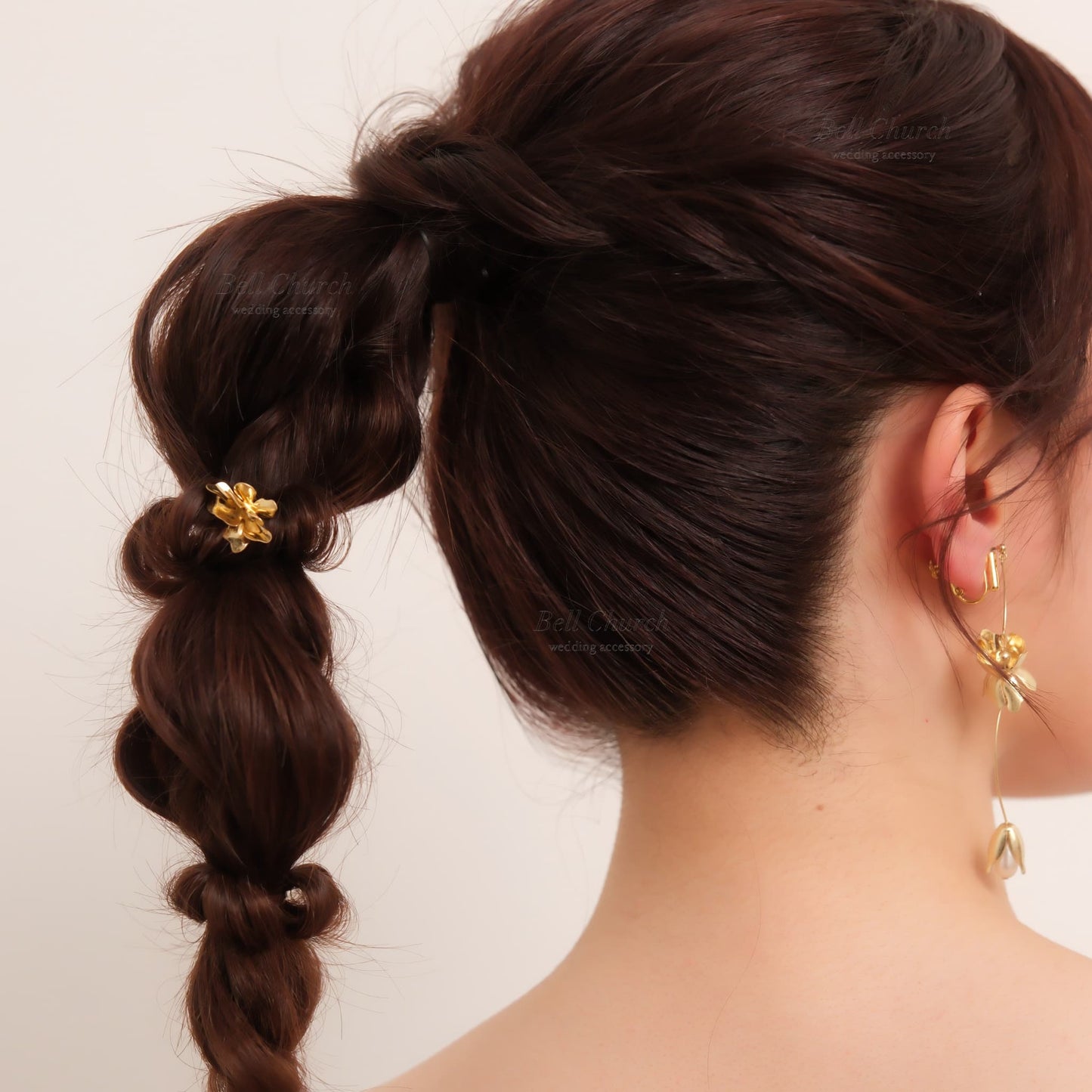 ヘアカフ 3点セット ヘアポニー ポニーフック パール お花 フラワー ペタル メタル ストーン ミニカフ｜ゴールド (BC-H64)【結婚式　アクセサリー　ヘアアクセサリー　ヘアカフ】