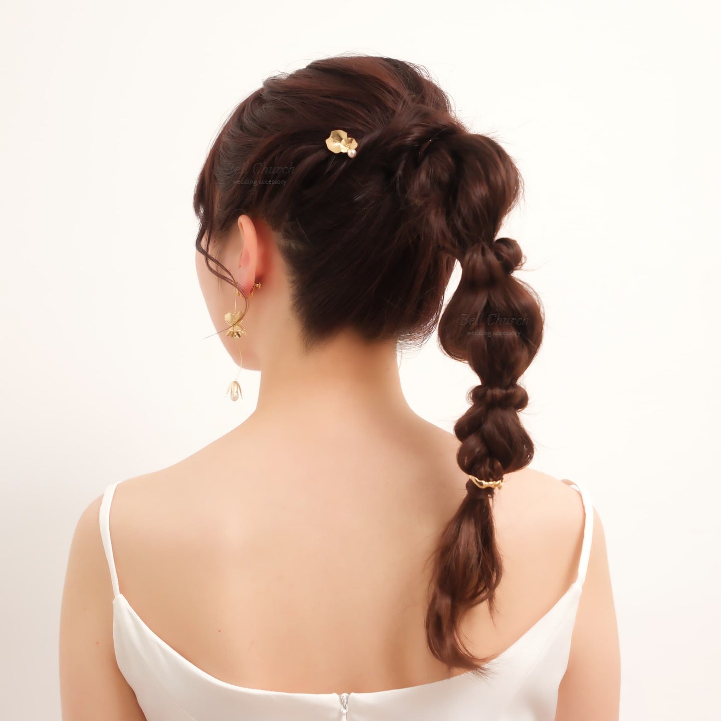 ヘアカフ 3点セット ヘアポニー ポニーフック パール お花 フラワー ペタル メタル ストーン ミニカフ｜ゴールド (BC-H64)【結婚式　アクセサリー　ヘアアクセサリー　ヘアカフ】