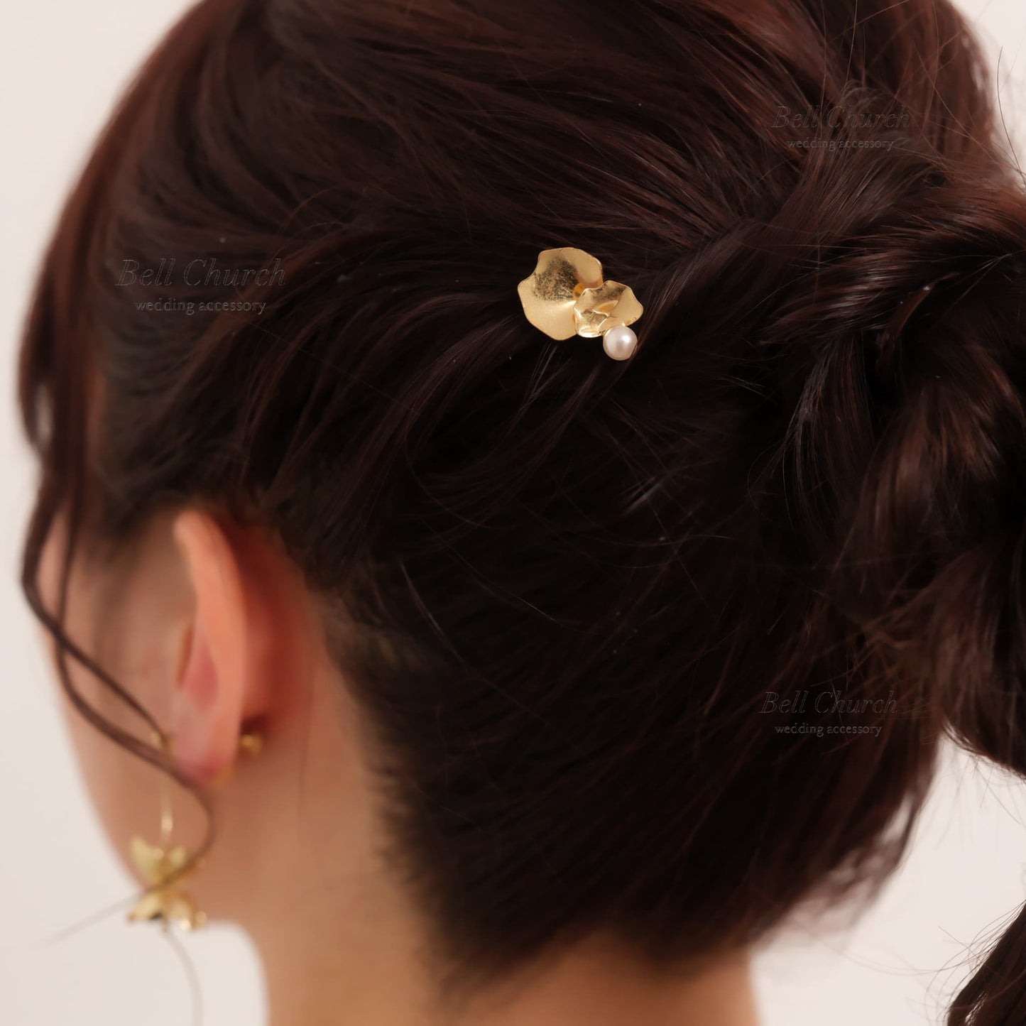 ヘアカフ 3点セット ヘアポニー ポニーフック パール お花 フラワー ペタル メタル ストーン ミニカフ｜ゴールド (BC-H64)【結婚式　アクセサリー　ヘアアクセサリー　ヘアカフ】