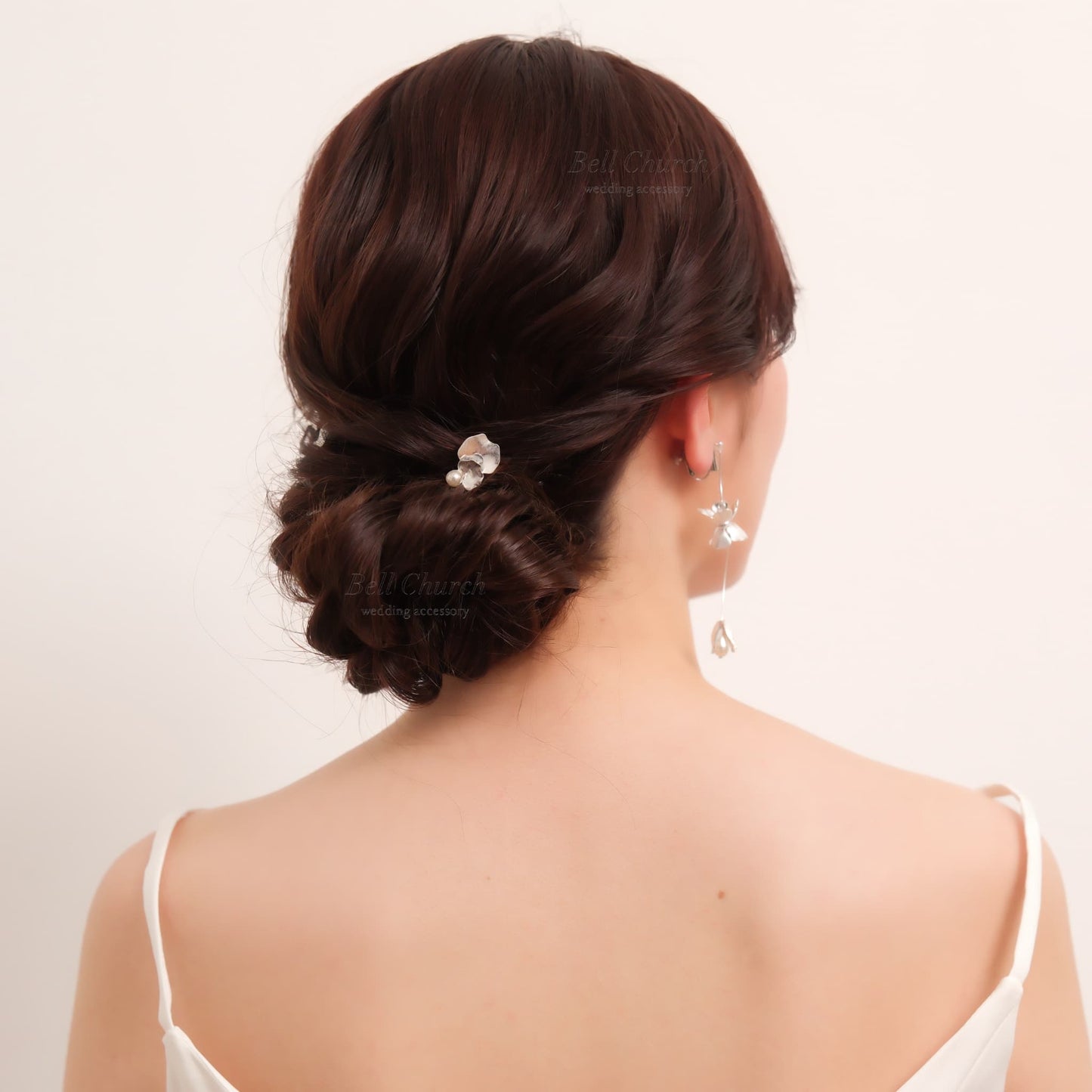 ヘアカフ 3点セット ヘアポニー ポニーフック パール お花 フラワー ペタル メタル ストーン ミニカフ｜シルバー (BC-H65)【結婚式　アクセサリー　ヘアアクセサリー　ヘアカフ】