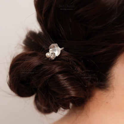 ヘアカフ 3点セット ヘアポニー ポニーフック パール お花 フラワー ペタル メタル ストーン ミニカフ｜シルバー (BC-H65)【結婚式　アクセサリー　ヘアアクセサリー　ヘアカフ】