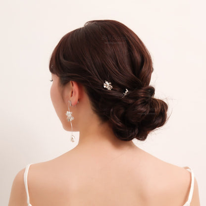 ヘアカフ 3点セット ヘアポニー ポニーフック パール お花 フラワー ペタル メタル ストーン ミニカフ｜シルバー (BC-H65)【結婚式　アクセサリー　ヘアアクセサリー　ヘアカフ】