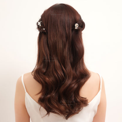 ヘアカフ 3点セット ヘアポニー ポニーフック パール お花 フラワー ペタル メタル ストーン ミニカフ｜シルバー (BC-H65)【結婚式　アクセサリー　ヘアアクセサリー　ヘアカフ】