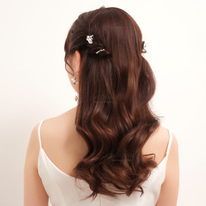 ヘアカフ 3点セット ヘアポニー ポニーフック パール お花 フラワー ペタル メタル ストーン ミニカフ｜シルバー (BC-H65)【結婚式　アクセサリー　ヘアアクセサリー　ヘアカフ】