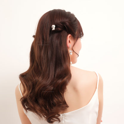 ヘアカフ 3点セット ヘアポニー ポニーフック パール お花 フラワー ペタル メタル ストーン ミニカフ｜シルバー (BC-H65)【結婚式　アクセサリー　ヘアアクセサリー　ヘアカフ】