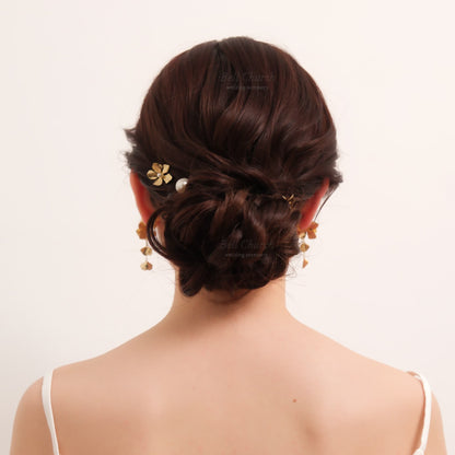 ヘアカフ 3点セット ヘアポニー ポニーフック パール お花 フラワー ペタル メタル ストーン ミニカフ｜ゴールド (BC-H66)【結婚式　アクセサリー　ヘアアクセサリー　ヘアカフ】