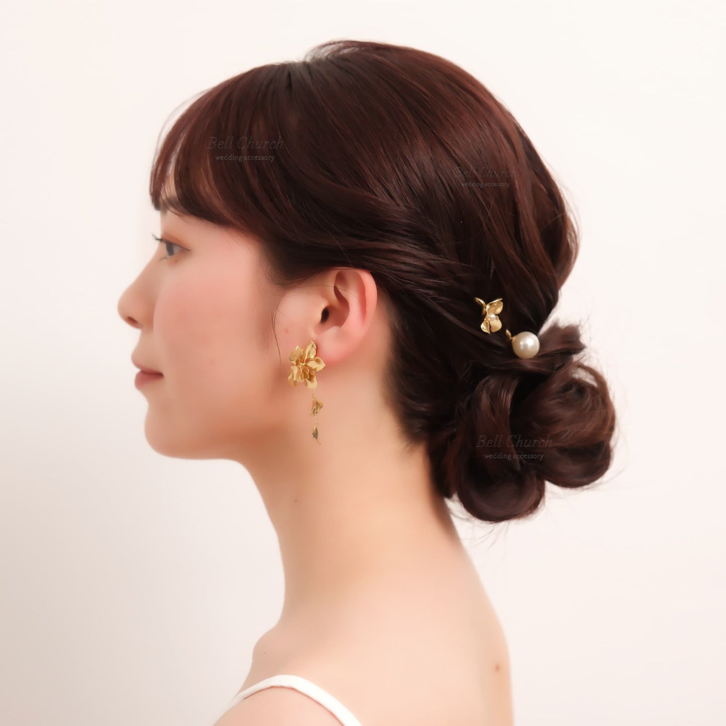 ヘアカフ 3点セット ヘアポニー ポニーフック パール お花 フラワー ペタル メタル ストーン ミニカフ｜ゴールド (BC-H66)【結婚式　アクセサリー　ヘアアクセサリー　ヘアカフ】