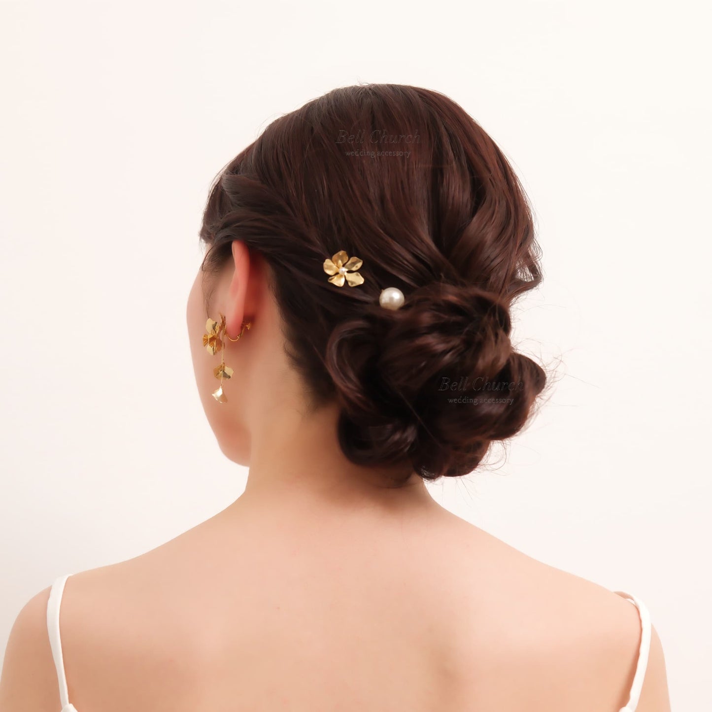 ヘアカフ 3点セット ヘアポニー ポニーフック パール お花 フラワー ペタル メタル ストーン ミニカフ｜ゴールド (BC-H66)【結婚式　アクセサリー　ヘアアクセサリー　ヘアカフ】