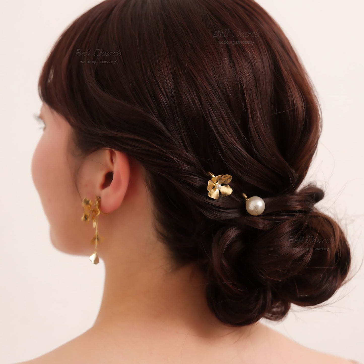 ヘアカフ 3点セット ヘアポニー ポニーフック パール お花 フラワー ペタル メタル ストーン ミニカフ｜ゴールド (BC-H66)【結婚式　アクセサリー　ヘアアクセサリー　ヘアカフ】
