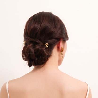 ヘアカフ 3点セット ヘアポニー ポニーフック パール お花 フラワー ペタル メタル ストーン ミニカフ｜ゴールド (BC-H66)【結婚式　アクセサリー　ヘアアクセサリー　ヘアカフ】