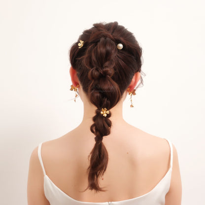 ヘアカフ 3点セット ヘアポニー ポニーフック パール お花 フラワー ペタル メタル ストーン ミニカフ｜ゴールド (BC-H66)【結婚式　アクセサリー　ヘアアクセサリー　ヘアカフ】