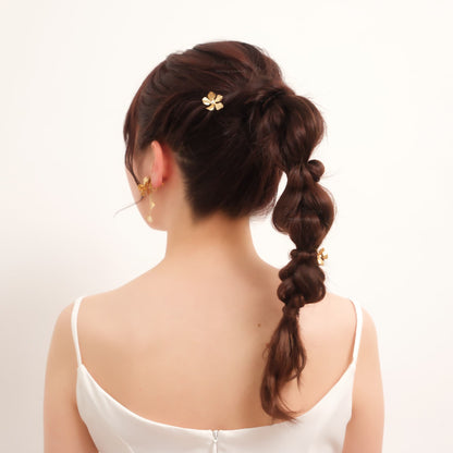 ヘアカフ 3点セット ヘアポニー ポニーフック パール お花 フラワー ペタル メタル ストーン ミニカフ｜ゴールド (BC-H66)【結婚式　アクセサリー　ヘアアクセサリー　ヘアカフ】