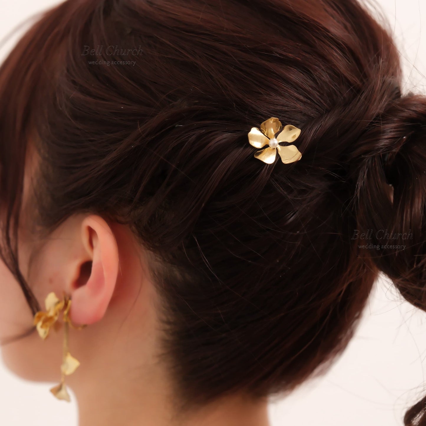 ヘアカフ 3点セット ヘアポニー ポニーフック パール お花 フラワー ペタル メタル ストーン ミニカフ｜ゴールド (BC-H66)【結婚式　アクセサリー　ヘアアクセサリー　ヘアカフ】