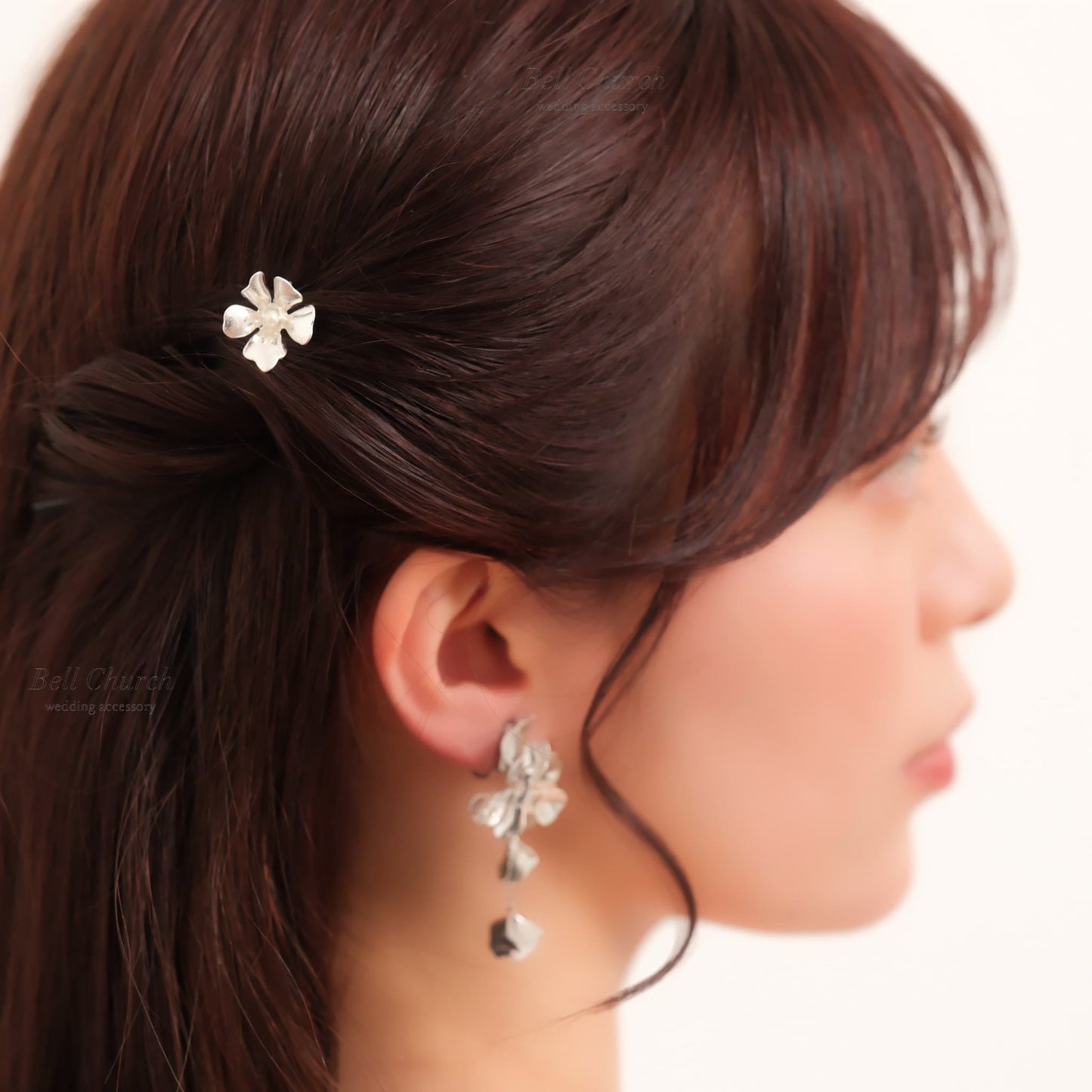 ヘアカフ 3点セット ヘアポニー ポニーフック パール お花 フラワー ペタル メタル ストーン ミニカフ｜シルバー (BC-H67)【結婚式　アクセサリー　ヘアアクセサリー　ヘアカフ】