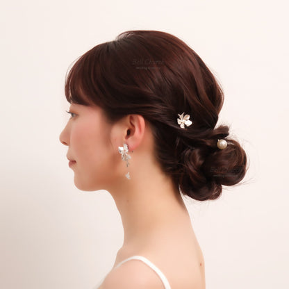 ヘアカフ 3点セット ヘアポニー ポニーフック パール お花 フラワー ペタル メタル ストーン ミニカフ｜シルバー (BC-H67)【結婚式　アクセサリー　ヘアアクセサリー　ヘアカフ】