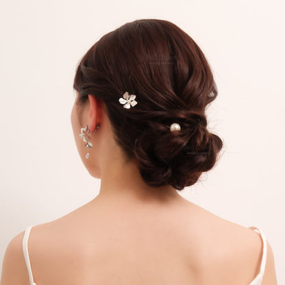 ヘアカフ 3点セット ヘアポニー ポニーフック パール お花 フラワー ペタル メタル ストーン ミニカフ｜シルバー (BC-H67)【結婚式　アクセサリー　ヘアアクセサリー　ヘアカフ】