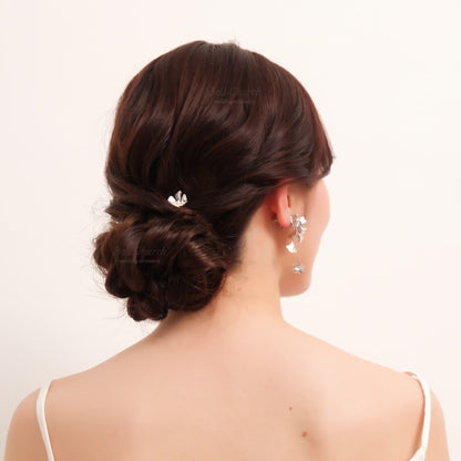 ヘアカフ 3点セット ヘアポニー ポニーフック パール お花 フラワー ペタル メタル ストーン ミニカフ｜シルバー (BC-H67)【結婚式　アクセサリー　ヘアアクセサリー　ヘアカフ】