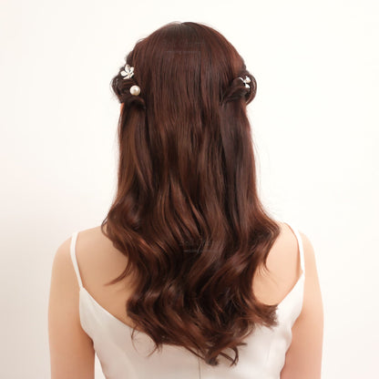 ヘアカフ 3点セット ヘアポニー ポニーフック パール お花 フラワー ペタル メタル ストーン ミニカフ｜シルバー (BC-H67)【結婚式　アクセサリー　ヘアアクセサリー　ヘアカフ】