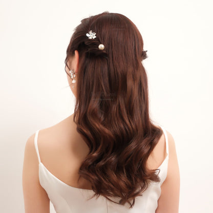 ヘアカフ 3点セット ヘアポニー ポニーフック パール お花 フラワー ペタル メタル ストーン ミニカフ｜シルバー (BC-H67)【結婚式　アクセサリー　ヘアアクセサリー　ヘアカフ】