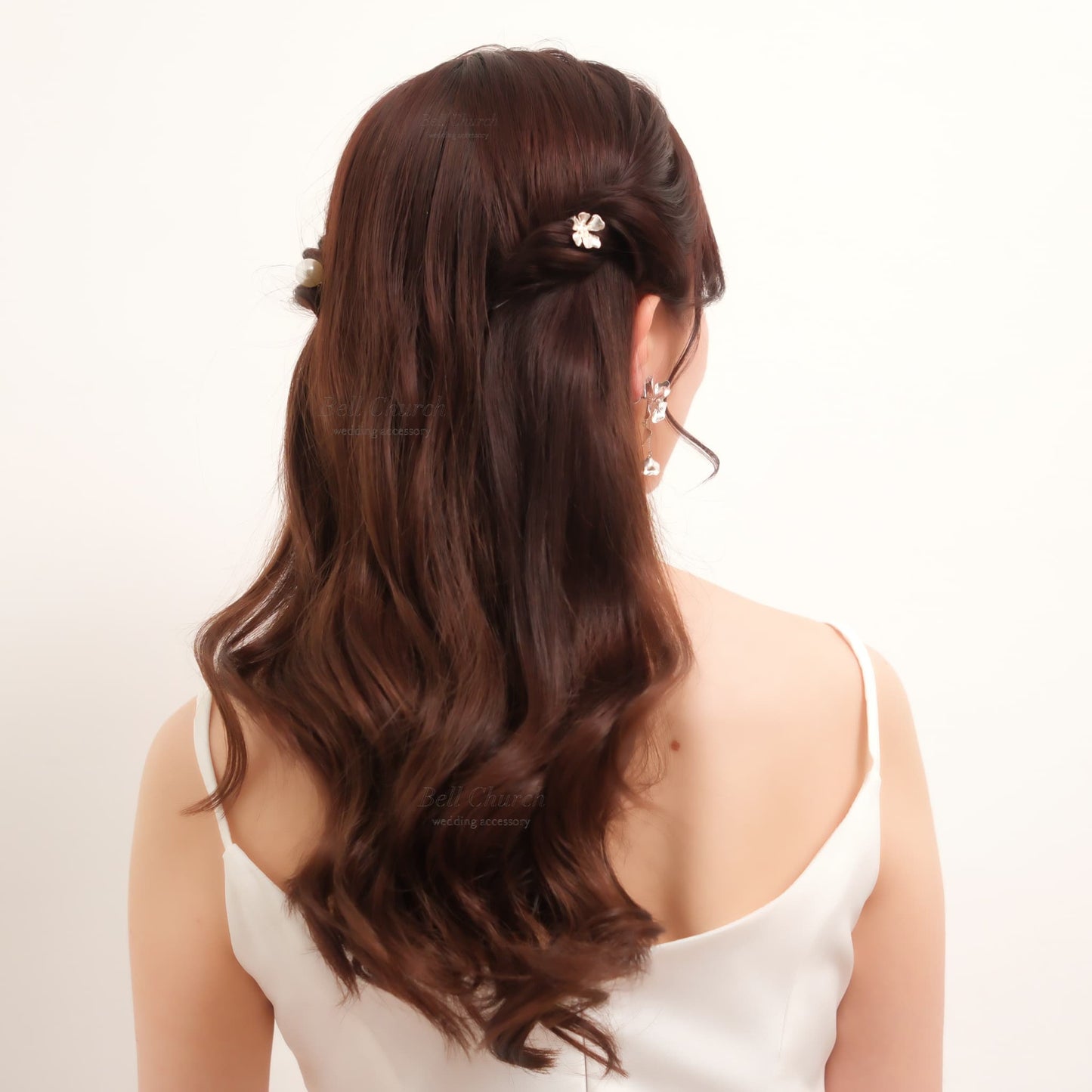 ヘアカフ 3点セット ヘアポニー ポニーフック パール お花 フラワー ペタル メタル ストーン ミニカフ｜シルバー (BC-H67)【結婚式　アクセサリー　ヘアアクセサリー　ヘアカフ】