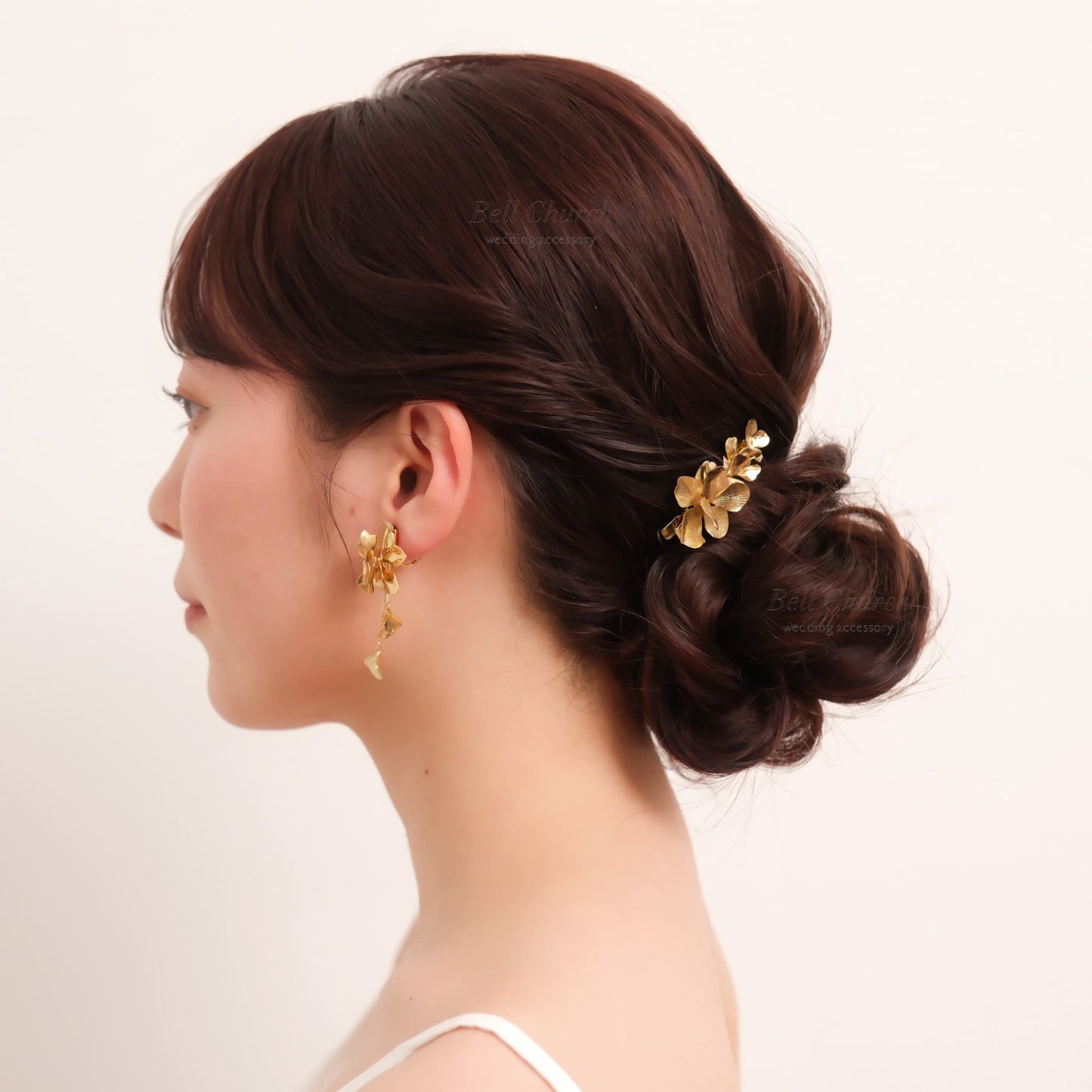ブライダル ヘアクリップ フラワーお花 メタル ニュアンス ｜ゴールド (BC-H68)【結婚式　アクセサリー　ヘアアクセサリー　ヘアクリップ】