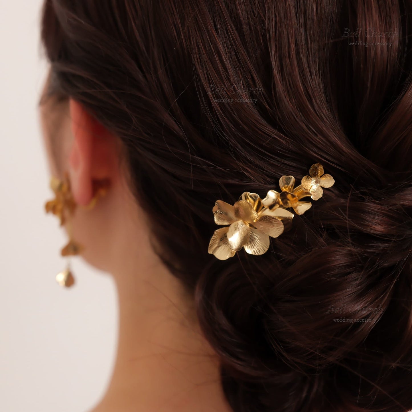 ブライダル ヘアクリップ フラワーお花 メタル ニュアンス ｜ゴールド (BC-H68)【結婚式　アクセサリー　ヘアアクセサリー　ヘアクリップ】