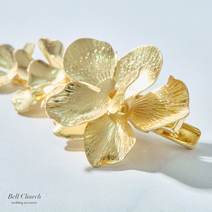 ブライダル ヘアクリップ フラワーお花 メタル ニュアンス ｜ゴールド (BC-H68)【結婚式　アクセサリー　ヘアアクセサリー　ヘアクリップ】