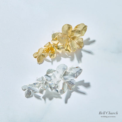 ブライダル ヘアクリップ フラワーお花 メタル ニュアンス ｜ゴールド (BC-H68)【結婚式　アクセサリー　ヘアアクセサリー　ヘアクリップ】