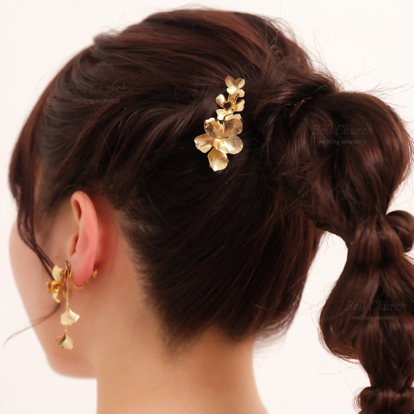 ブライダル ヘアクリップ フラワーお花 メタル ニュアンス ｜ゴールド (BC-H68)【結婚式　アクセサリー　ヘアアクセサリー　ヘアクリップ】