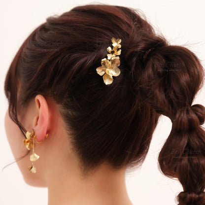 ブライダル ヘアクリップ フラワーお花 メタル ニュアンス ｜ゴールド (BC-H68)【結婚式　アクセサリー　ヘアアクセサリー　ヘアクリップ】