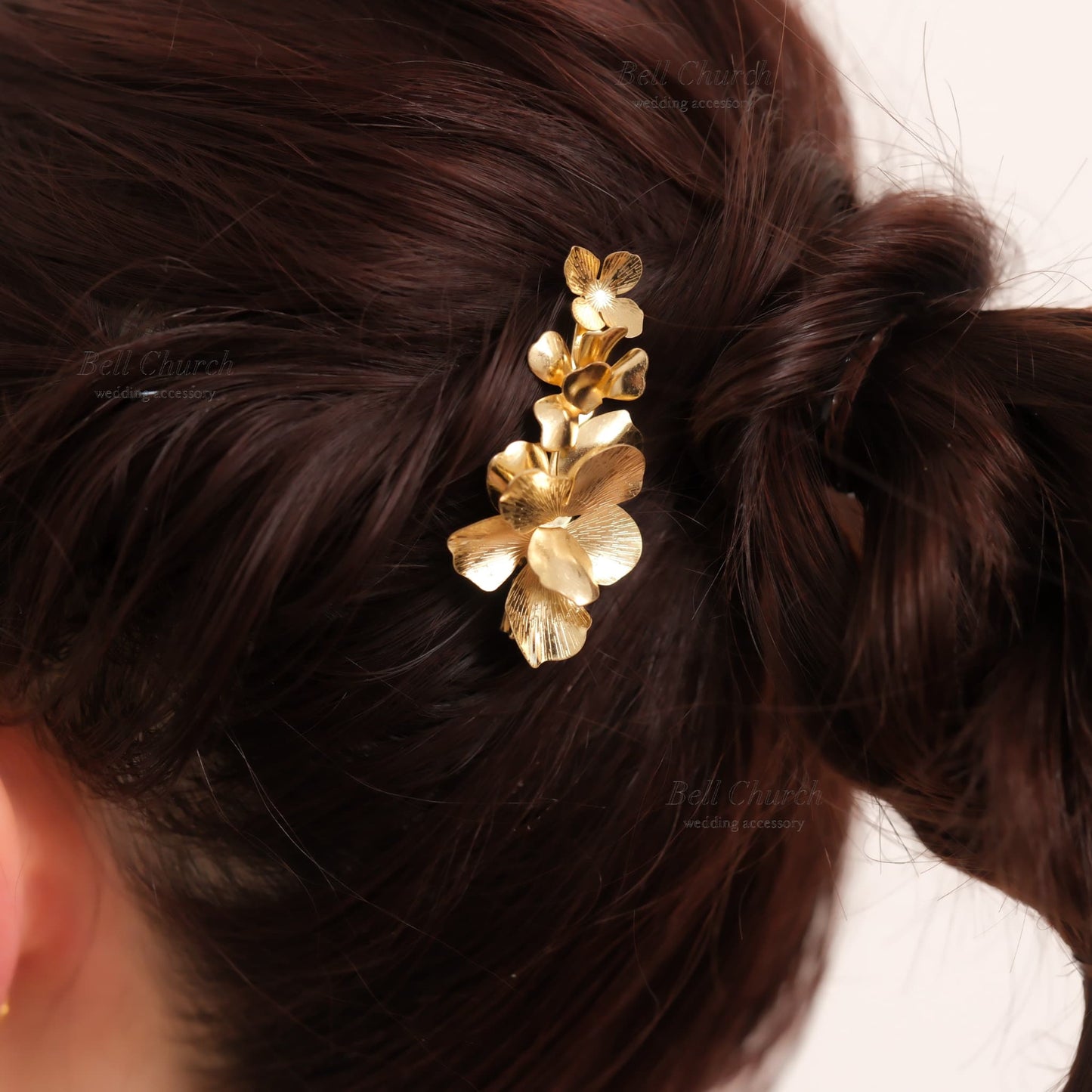 ブライダル ヘアクリップ フラワーお花 メタル ニュアンス ｜ゴールド (BC-H68)【結婚式　アクセサリー　ヘアアクセサリー　ヘアクリップ】