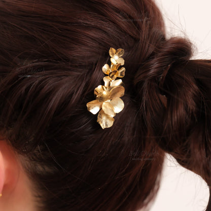 ブライダル ヘアクリップ フラワーお花 メタル ニュアンス ｜ゴールド (BC-H68)【結婚式　アクセサリー　ヘアアクセサリー　ヘアクリップ】