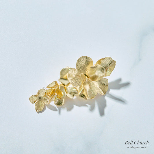 ブライダル ヘアクリップ フラワーお花 メタル ニュアンス ｜ゴールド (BC-H68)【結婚式　アクセサリー　ヘアアクセサリー　ヘアクリップ】
