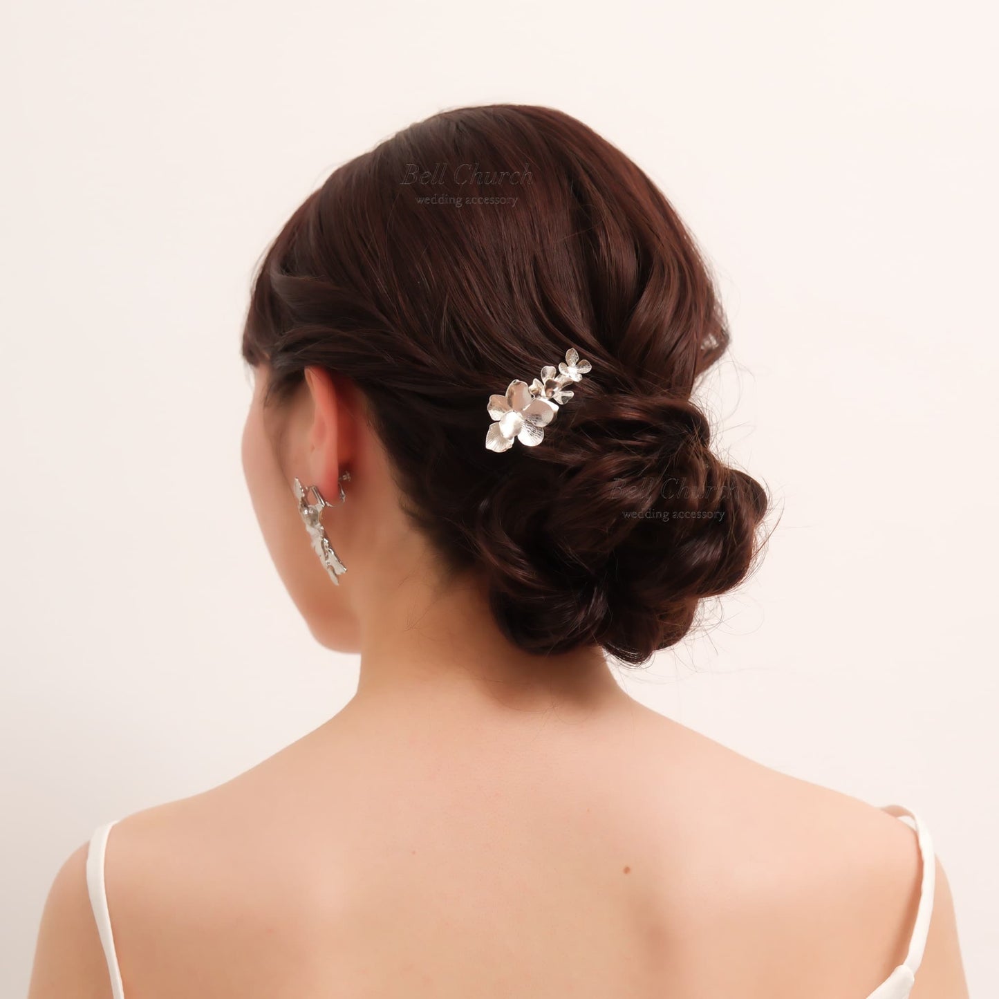 ブライダル ヘアクリップ フラワーお花 メタル ニュアンス ｜シルバー (BC-H69)【結婚式　アクセサリー　ヘアアクセサリー　ヘアクリップ】