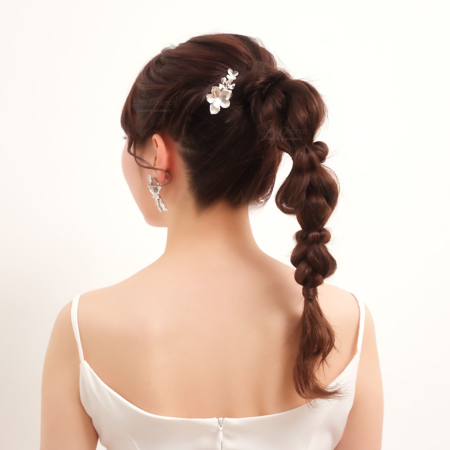 ブライダル ヘアクリップ フラワーお花 メタル ニュアンス ｜シルバー (BC-H69)【結婚式　アクセサリー　ヘアアクセサリー　ヘアクリップ】