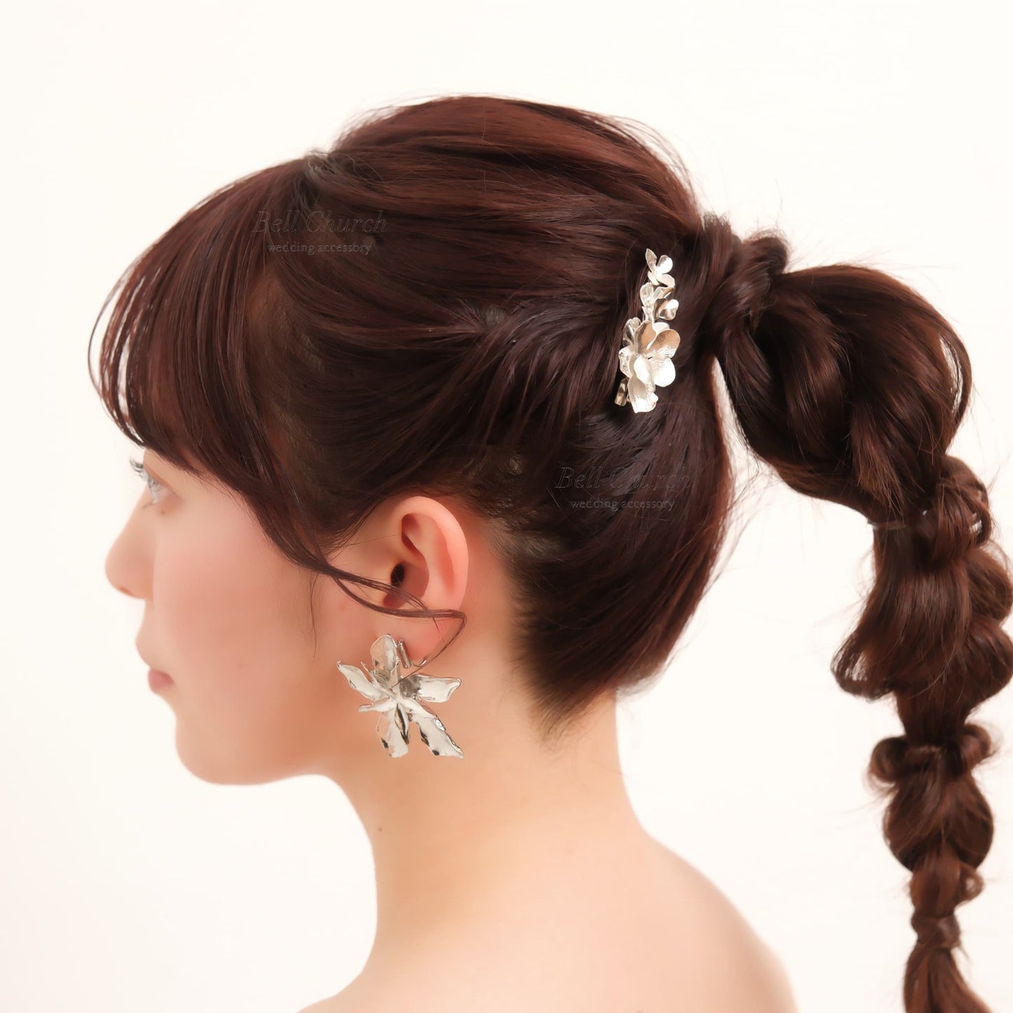 ブライダル ヘアクリップ フラワーお花 メタル ニュアンス ｜シルバー (BC-H69)【結婚式　アクセサリー　ヘアアクセサリー　ヘアクリップ】