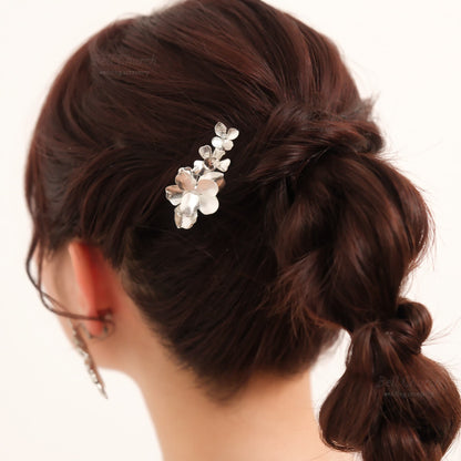 ブライダル ヘアクリップ フラワーお花 メタル ニュアンス ｜シルバー (BC-H69)【結婚式　アクセサリー　ヘアアクセサリー　ヘアクリップ】