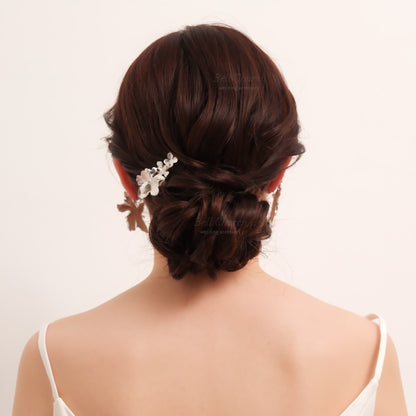 ブライダル ヘアクリップ フラワーお花 メタル ニュアンス ｜シルバー (BC-H69)【結婚式　アクセサリー　ヘアアクセサリー　ヘアクリップ】