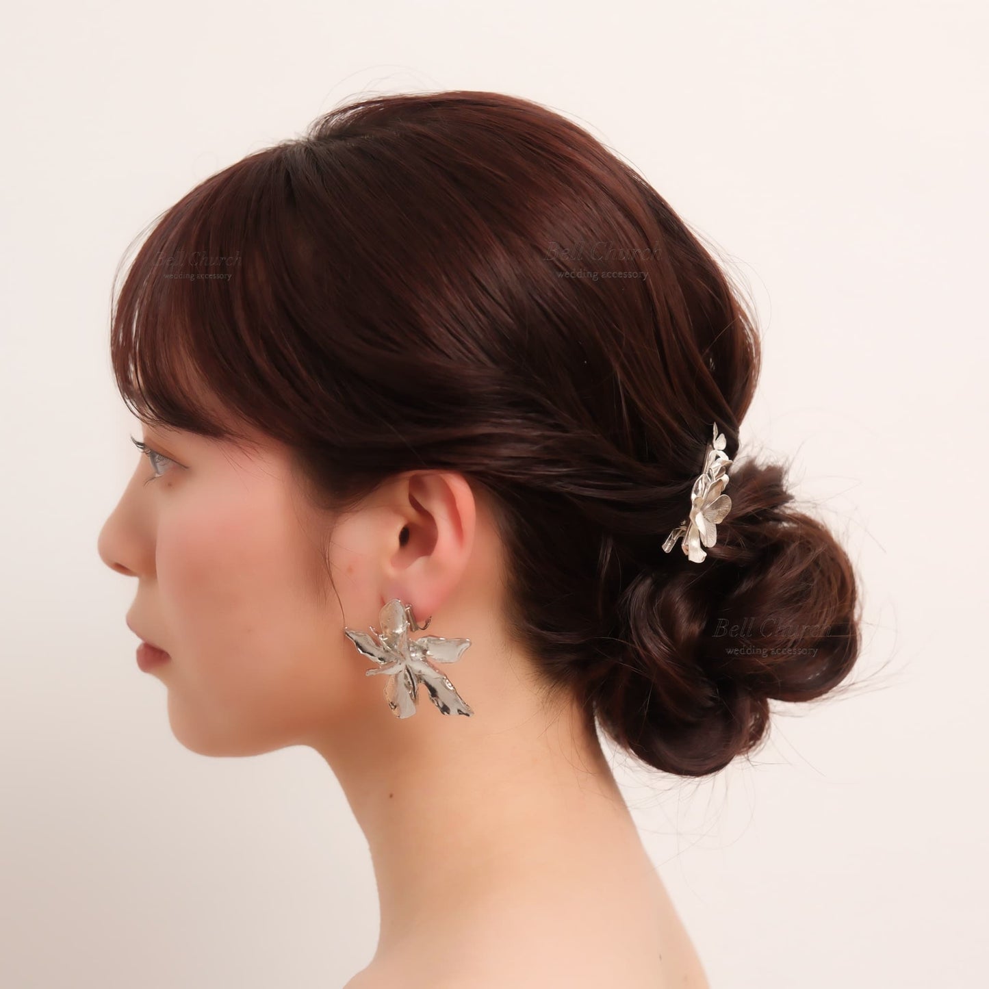 ブライダル ヘアクリップ フラワーお花 メタル ニュアンス ｜シルバー (BC-H69)【結婚式　アクセサリー　ヘアアクセサリー　ヘアクリップ】
