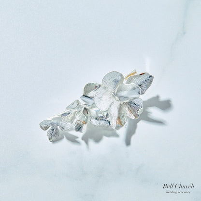 ブライダル ヘアクリップ フラワーお花 メタル ニュアンス ｜シルバー (BC-H69)【結婚式　アクセサリー　ヘアアクセサリー　ヘアクリップ】