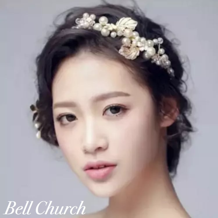 カチューム パール お花モチーフ (BC-H6)｜ウェディングカチューシャ【結婚式　アクセサリー　ヘッドドレス　ヘアアクセサリー】